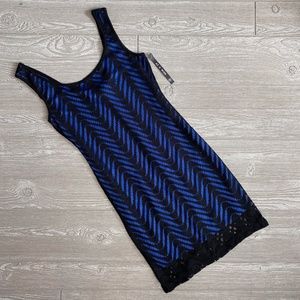 💜 NWT - Blue & Black Lace Overlay Mini Bodycon Dress - Medium